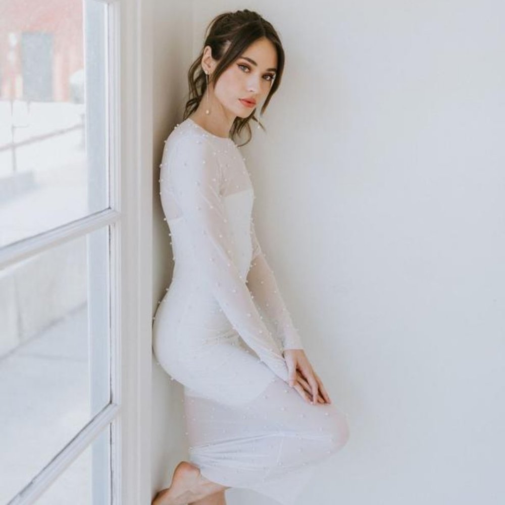 PAMPAS SHEER PEARL BODYCON DRESS By Untamed Petals